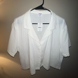 Cotton On Cropped Button Up Collared Linen Shirt
